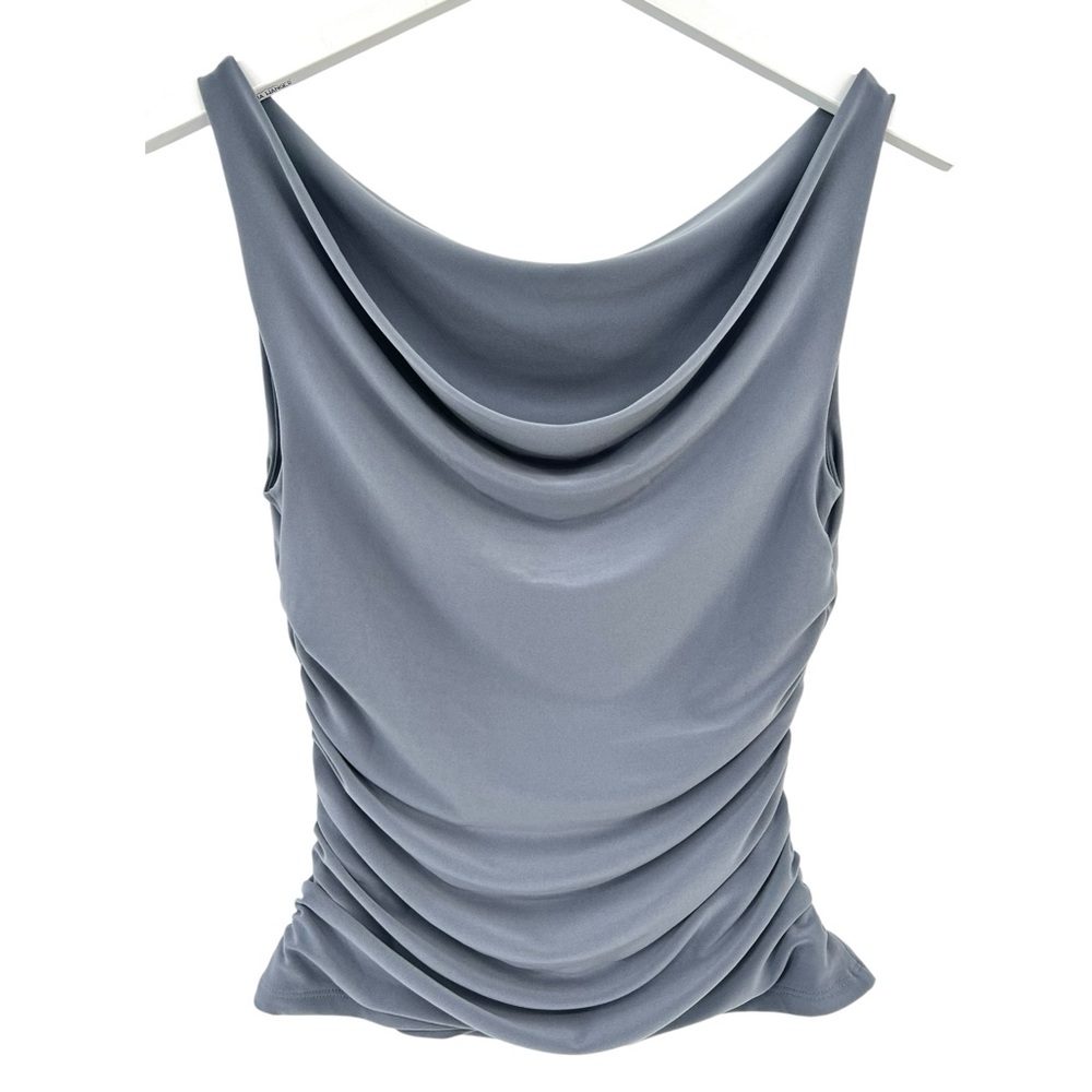 Wilfred Smooth Matter Clarissa Gray Blue Sleek Drapey Cowlneck DressTop sz S - Picture 5 of 11
